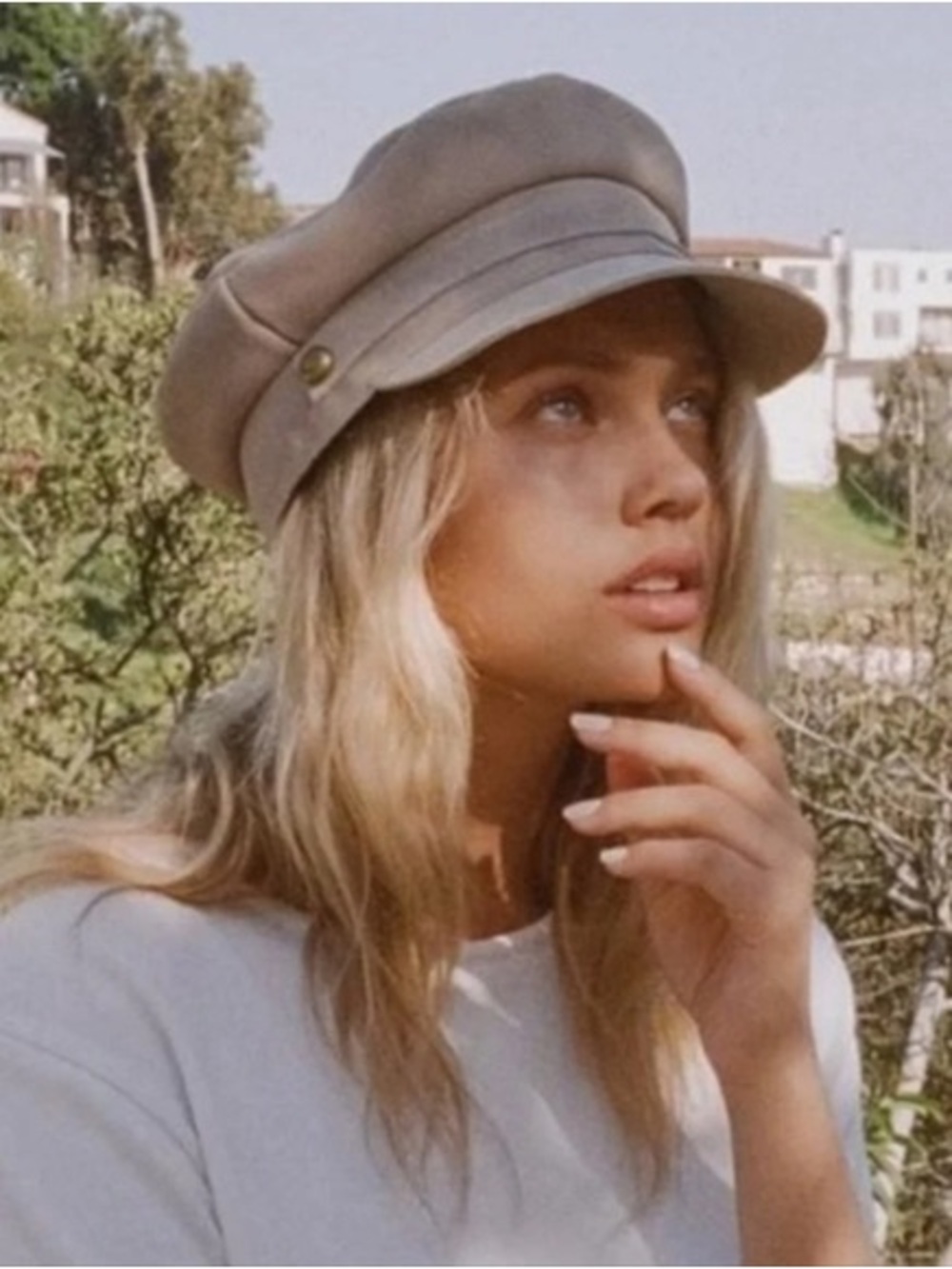 Lack Of Color Lola Suede Cap In light Grey Slouch Captain med 57 cm